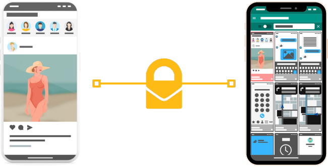  gold lock and bar between two smartphones one with social media on screen and the other with the truple screenshot dashboard